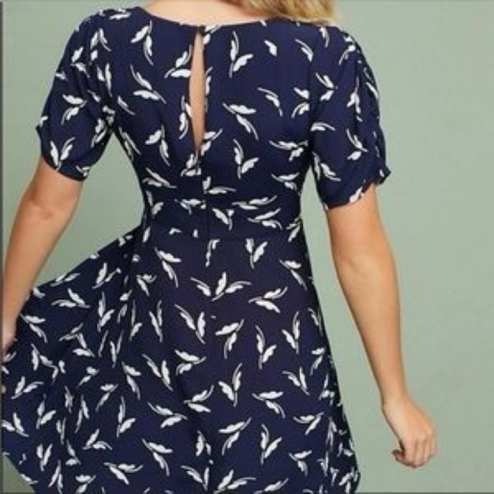 SOLD - Anthropologie Navy and White Leaf Print Mini Dress - Picture 3 of 4